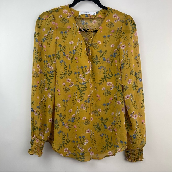Justfab Floral Sheer Blouse Size Small - Picture 2 of 6